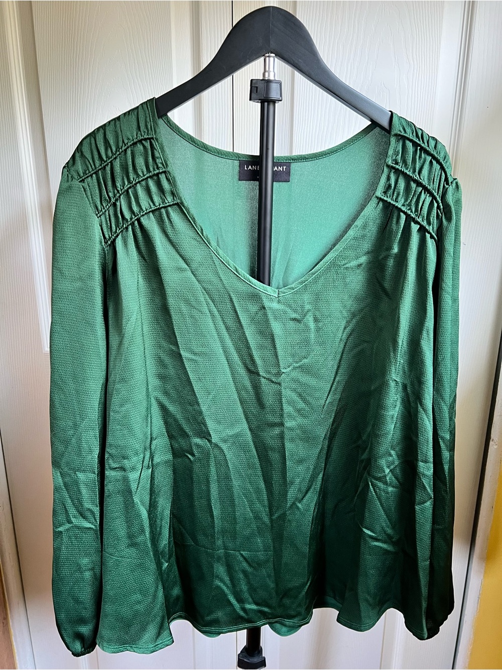 Lane Bryant Green V-Neck Blouse with Subtle Texture